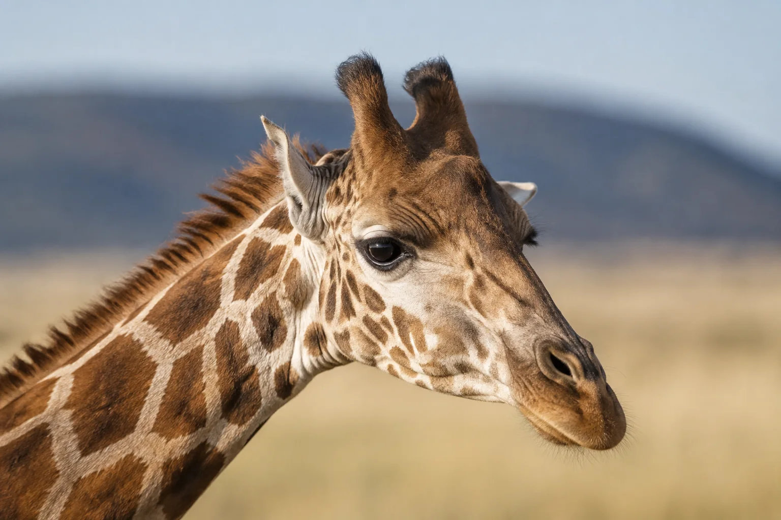 Editorial illustration: AI-generated illustration of a giraffe’s head in warm side light